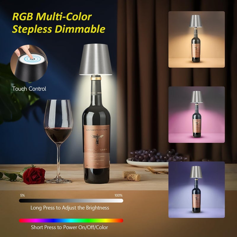 Hoide Store 2025 New Wireless Bottle Lamp - LED Bottle Lights for Liquor & Wine Bottles, Cordless Lampshade, Whiskey Bottle Top Light, Bottle Stopper Night Light Kit, Rechargeable RGB Remote & Touch-Dimmable - Image 2